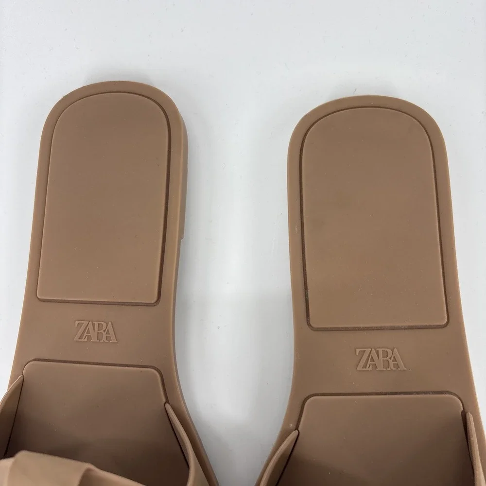 Zara Slip-on Sandals Womens 9-9.5 EU 40 Tan Rubber Slide - Picture 3 of 6
